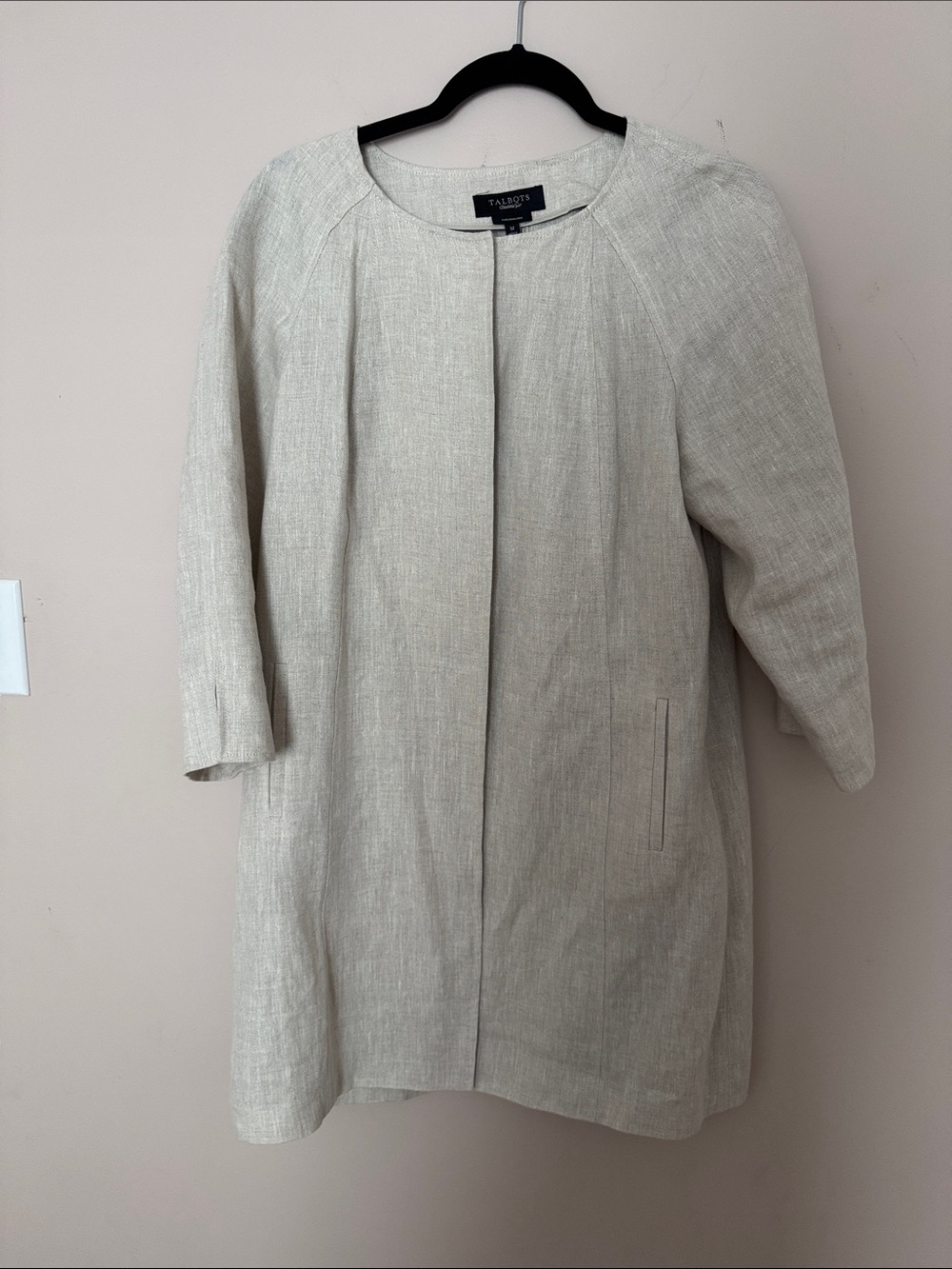 Talbots Cream Linen-Blend Collarless Trench Coat